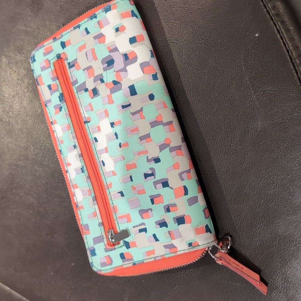 Fossil Key-Per Zip Around Wallet Clutch Blue Gree… - image 4